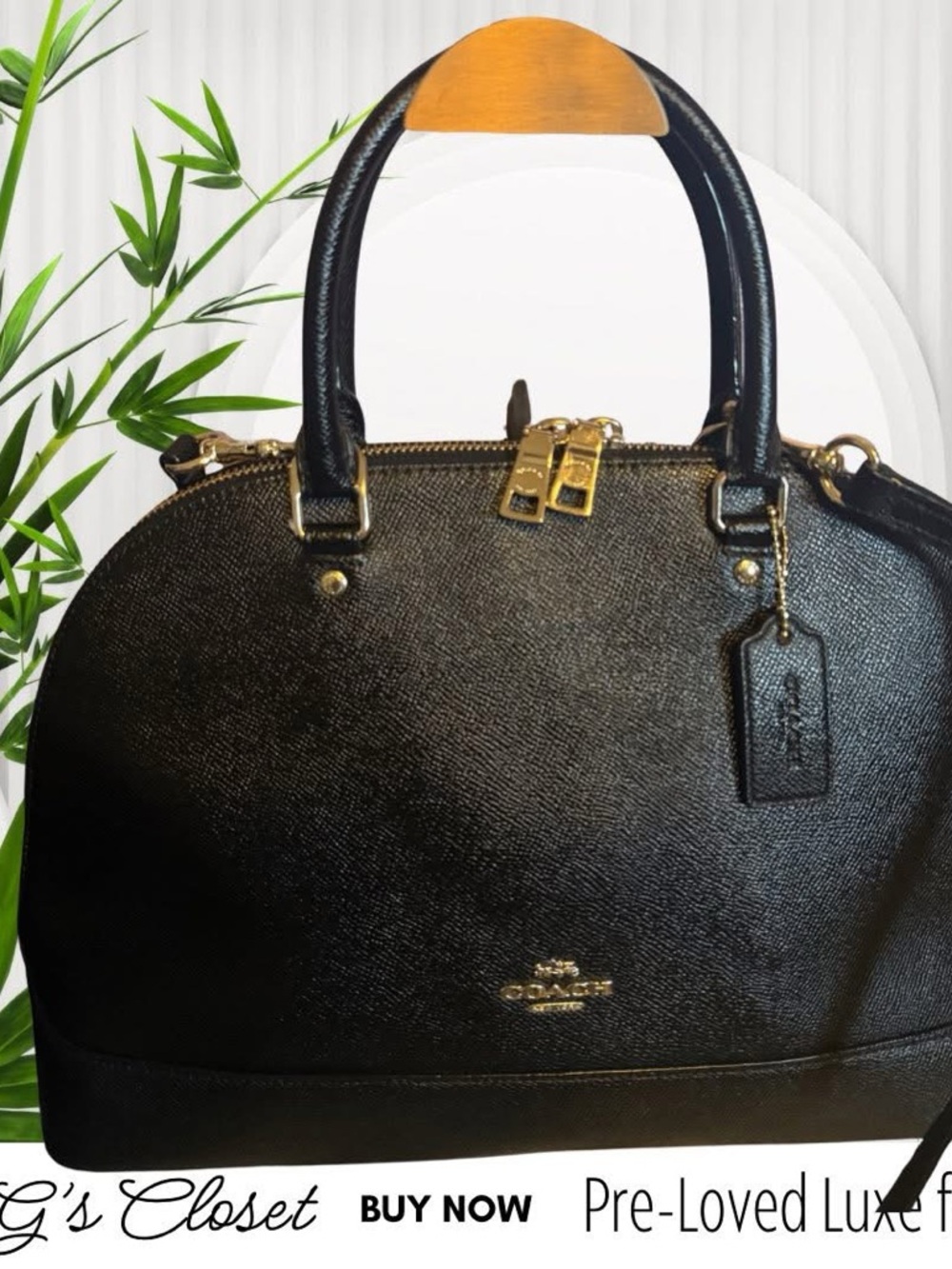 Coach Black Saffiano Dome Satchel with Gold Hardware